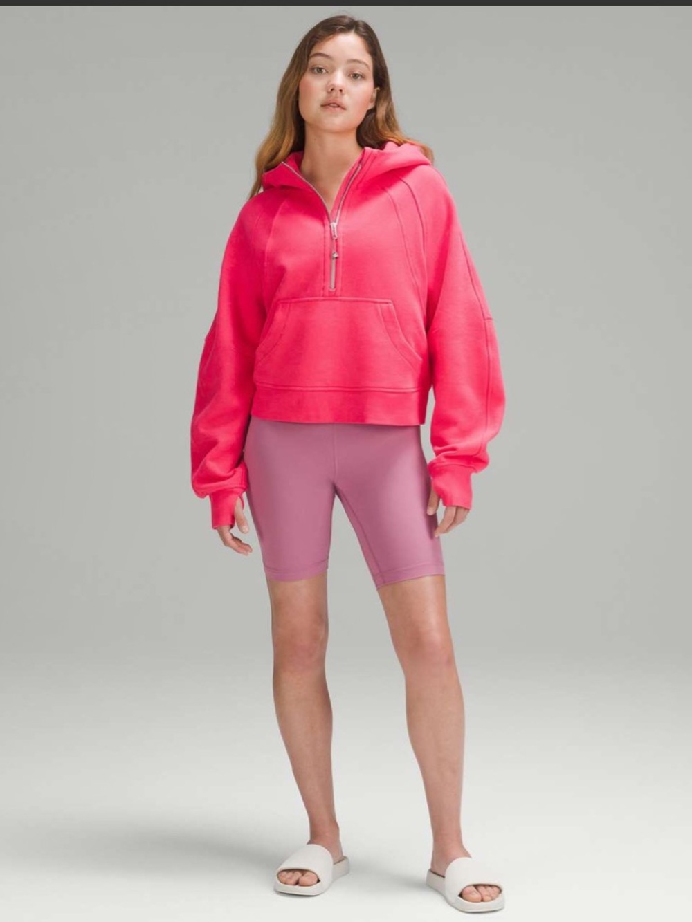 lululemon 1/2 Zip Cropped Scuba Hoodie - Lip Gloss Pink M/L - Picture 3 of 9